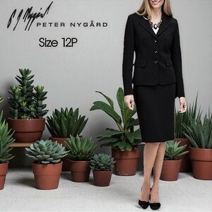 Nygard Collection Petite Black Three Button Three Pocket Skirt Suit